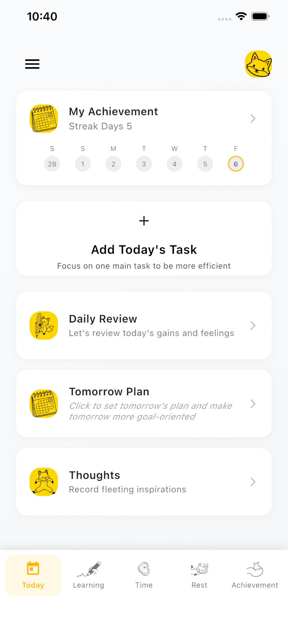Today - Daily tasks and achievements