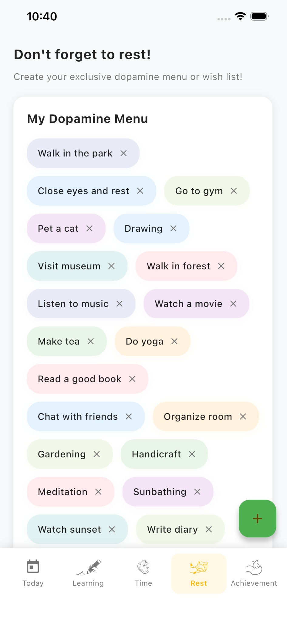 Dopamine Menu - Rest and recharge